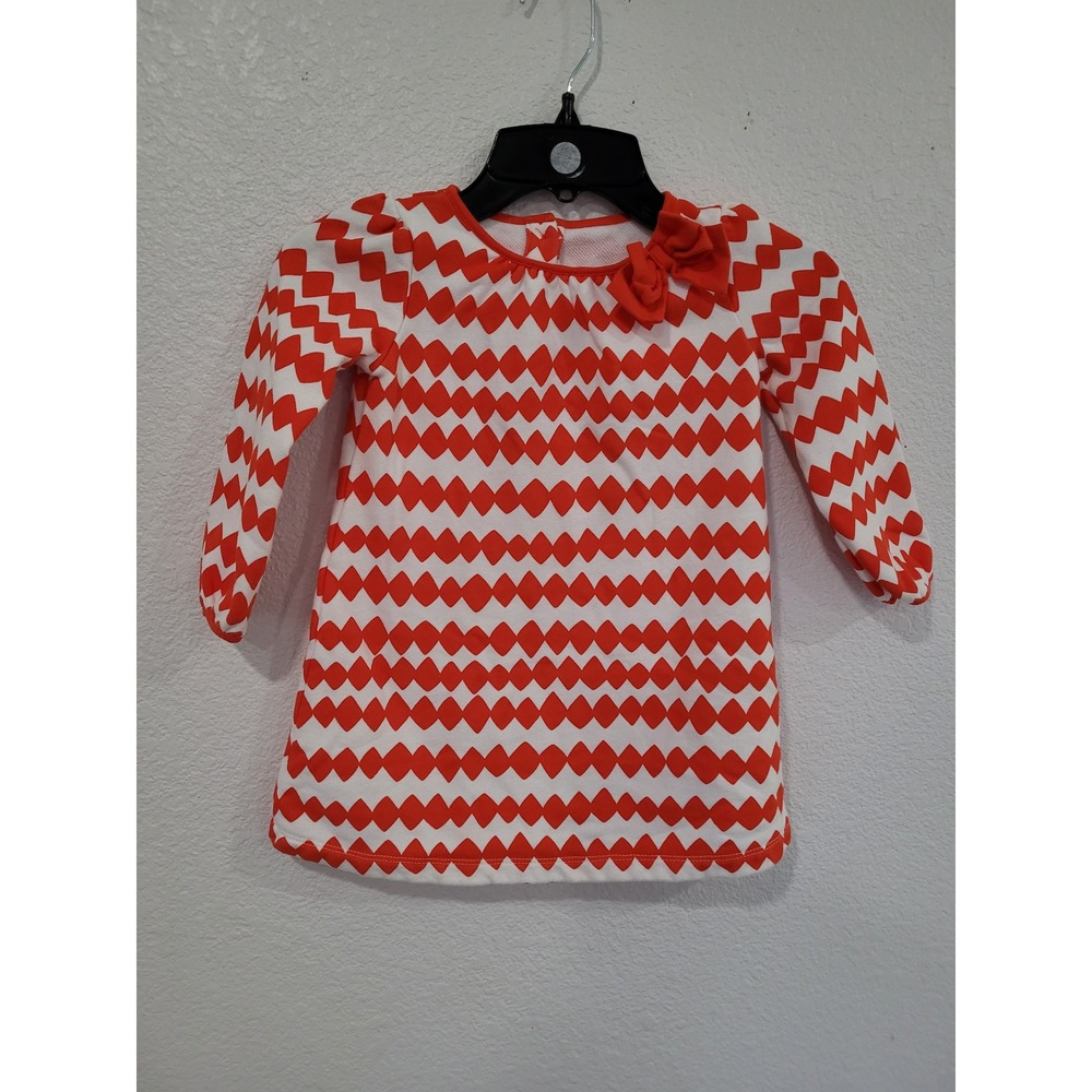 Gymboree Girls 2T Red White Harlequin Diamond Bow Long Sleeve Cotton Dress #10‎